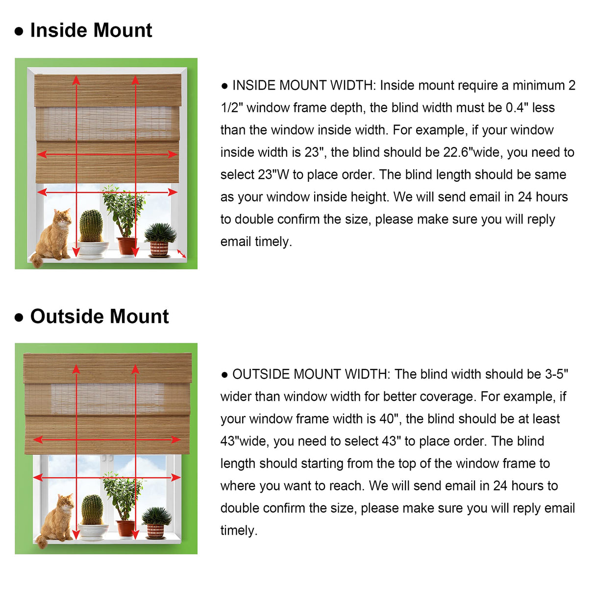 LazBlinds Cordless Bamboo Roman Shades, Privacy Window Treatment, Roll Up Bamboo Blinds for Windows, 35'' W x 60'' H LazBlinds