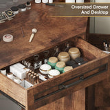 Maupvit Makeup Vanity Desk, Corner Vanity Desk with Mirror and Lights, Farmhouse Vanity Table with 10 Bulbs&4 Charging Stations, Makeup Desk with 3 Drawers&Cabinet, 3 Lighting Modes Adjustable, Brown Maupvit