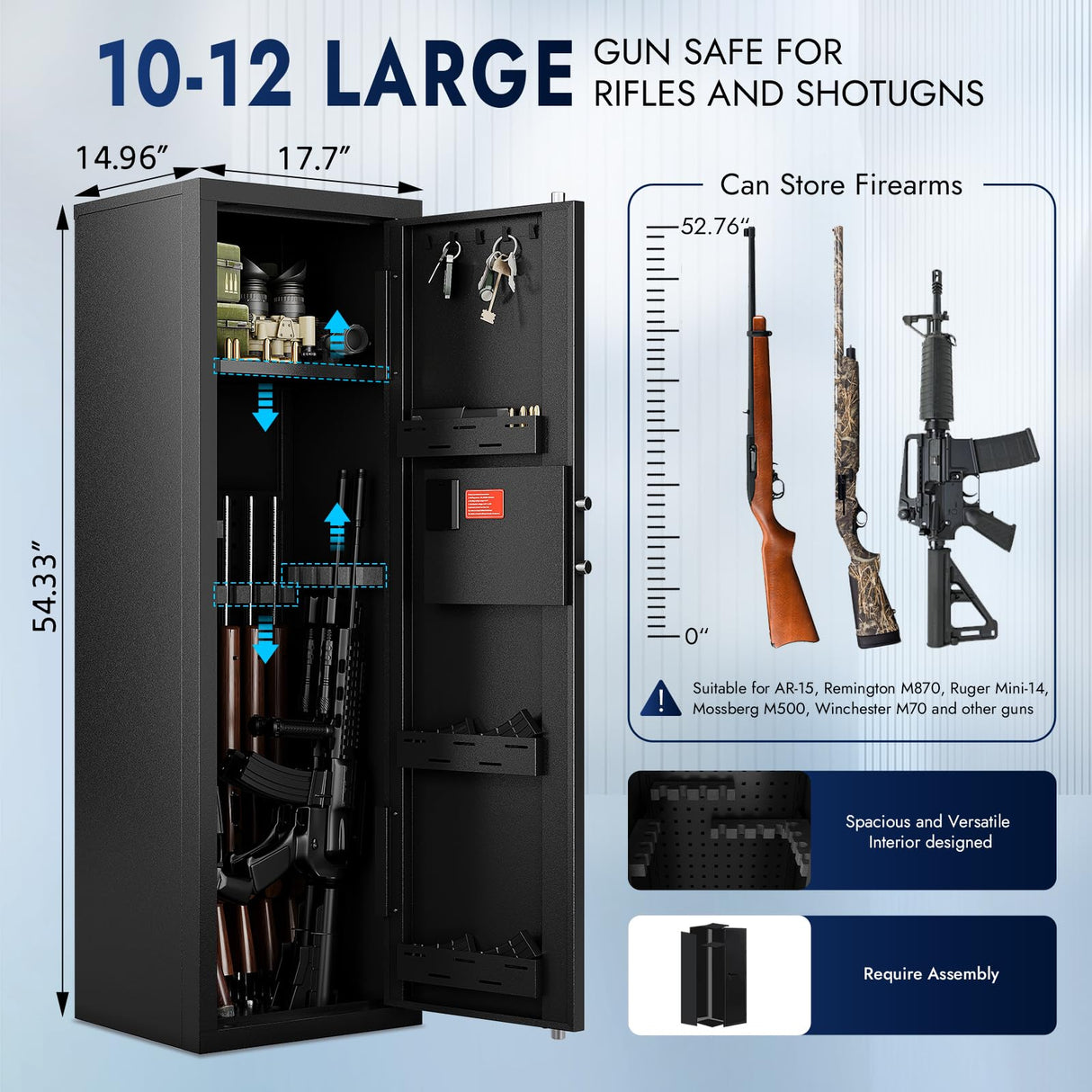 Karini 10-15 Biometric Gun Safe for Rifles and Pistols Fingerprint Rifle Safes for Home Large Gun Cabinet for Rifle with Optics or Shotguns Clearance Gun Safe Long Gun Locker with Removable Shelf Karini