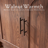 RowyPoey Rattan Arched Cabinet Bookshelf - 69.3” Tall Mid Century Display Cabinet, Rounded Bookcase with Rattan Doors, Open Shelf Storage for Dining Room (Walnut, 1 PC) RowyPoey