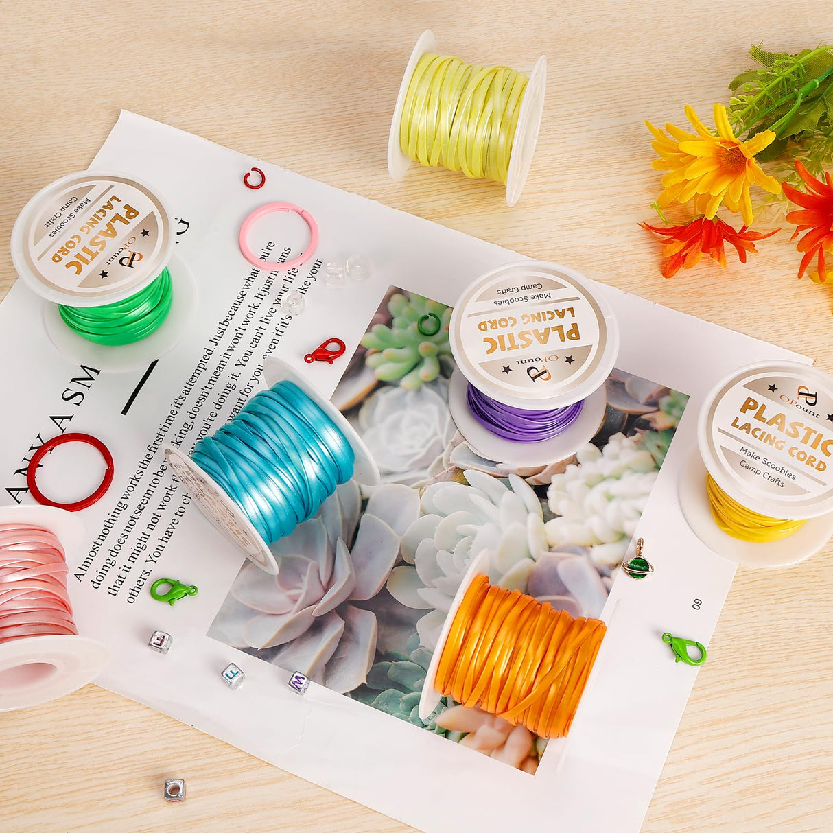 PP OPOUNT Lanyard String, 10 Rolls Pearly-Lustre Color Boondoggle String with Beads and Accessories, Gimp Bracelet Making Kit for Beginners DIY Bracelets, Key Chains and Lanyards, Camp Crafts PP OPOUNT