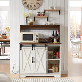 Wnutrees Farmhouse Coffee Bar Cabinet with Charging Station and USB Ports,Sliding Barn Door,39" Kitchen Hutch Sideboard Buffet Storage Cabinet,Fits Kitchen Dining Living Room, Antique White Wnutrees