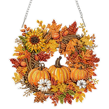 SENQAO Halloween Diamond Art Hanging Kits for Adults Beginners, DIY Acrylic 5D Special Shaped Crystal Diamond Gem Art Painting Hanging Ornament for Home Wall Decor and Gift（Fall Pumpkin Wreath） SENQAO