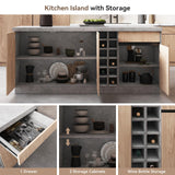 homary 72'' Kitchen Island with Storage Gray Japandi Island Table with LED Light Wood Kitchen Cabinet with Drawers & Wine Rack homary