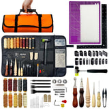 Daily Treasures 73pcs Leather Craft Kits with Portable Handbag, Leather Working Kit with 18 Punch Tool,Tracing Wheel,7 in 1 Groover,Awl,Waxed Thread,Needles,Tools for DIY Polishing Sewing Cutting Daily Treasures