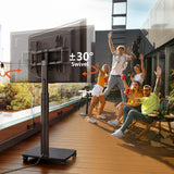 FITUEYES Rolling TV Stand with Power Outlets, Swivel Portable TV Stand for 32-70 Inch LCD LED OLED Flat/Curved Panel Screen TVs,Height Adjustable&Wood Base, Mobile TV cart Holds up to 99Lbs, Black. FITUEYES