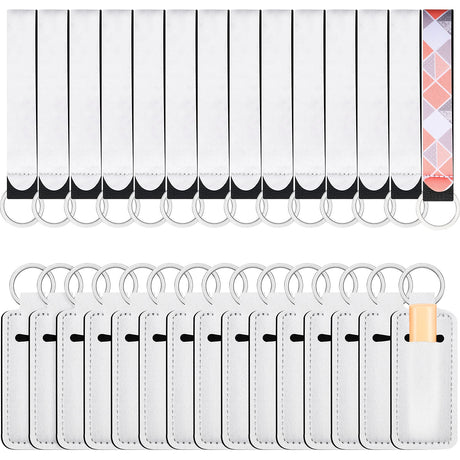 Patelai 30 Pcs Sublimation Blanks Wristlet Lanyards and Lipstick Holder Keychains Set, Blank Neoprene Wristlet Sublimation Lanyards Strap Blank Lipstick Keychain Holder for DIY Craft Heat Transfer Patelai