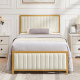 VECELO Twin Bed Frame with Upholstered Tufted Headboard & Footboard, Heavy Duty Steel Slats Platform, No Box Spring Needed, Gold VECELO