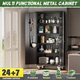 Greenvelly Metal Storage Cabinet with Wheels,72” Black Garage Storage Cabinet with Pegboards and Wheels, Rolling Tool Cabinet with Locking Doors and Shelves for Home,Basement, Kitchen Pantry,Warehouse Greenvelly