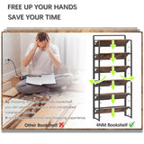 4NM No-Assembly 6 Tiers Folding Bookshelf Storage Shelves Vintage Bookcase Standing Racks Study Organizer Home Office (Rustic Brown and Black) 4NM