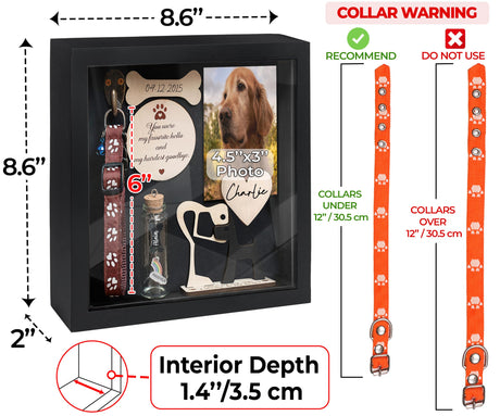 vinatimes 8.6'' Pet Memorial Gift Shadow Box Black Collar Holder Picture Frame Pet Paw Ink Kit Dog Wooden Sculpture Bottle Rainbow Pet Hair Keepsake Gift Loss of Dog Cat Tabletop Wall Hanging PSD-4B vinatimes