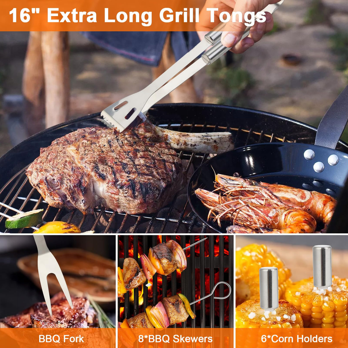 Anpro Grill Kit, Grill Set, Grilling Utensil Set, Grilling Accessories, BBQ Accessories, BBQ Kit, BBQ Grill Tools,Smoker, Camping, Kitchen, Stainless Steel, 21 Pcs,Grilling Gifts for Fathers Day Anpro