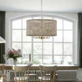 Giutna 20" Rattan Hand-Woven Boho Chandelier for Dining Room, 6-Light Rattan Drum Wicker Farmhouse Chandelier Large Vintage Chandelier Pendant Light Fixture for Kitchen Island Entryway(Gold) Giutna