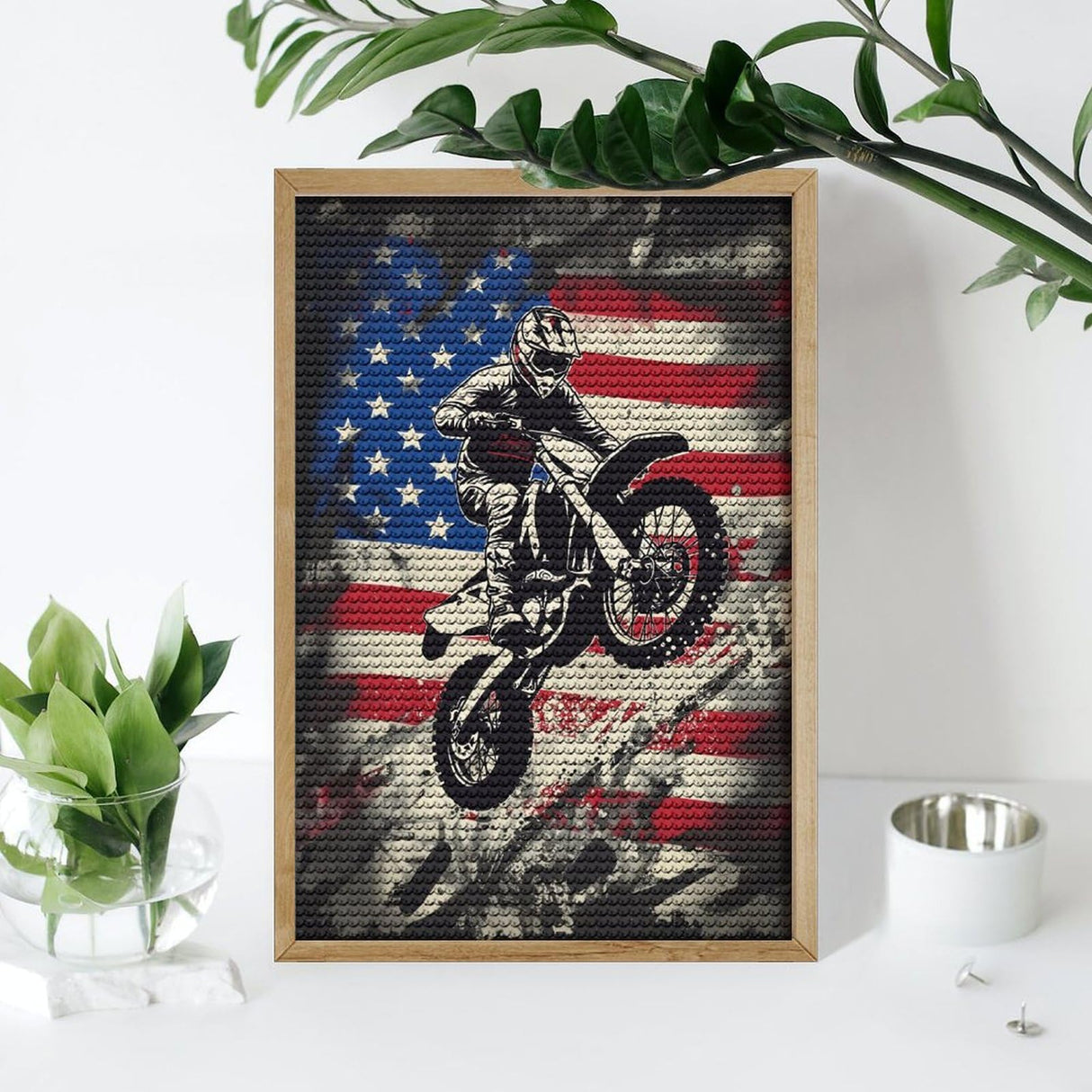 QUOPLMAM Dirt Bike Motocross USA Flag Diamond Art Painting Art Kits Diamond Art Painting Diamond Art Kits 5D Diamond Art Painting Kits DIY Diamond Art for Home Wall Decor 8"x12" QUOPLMAM