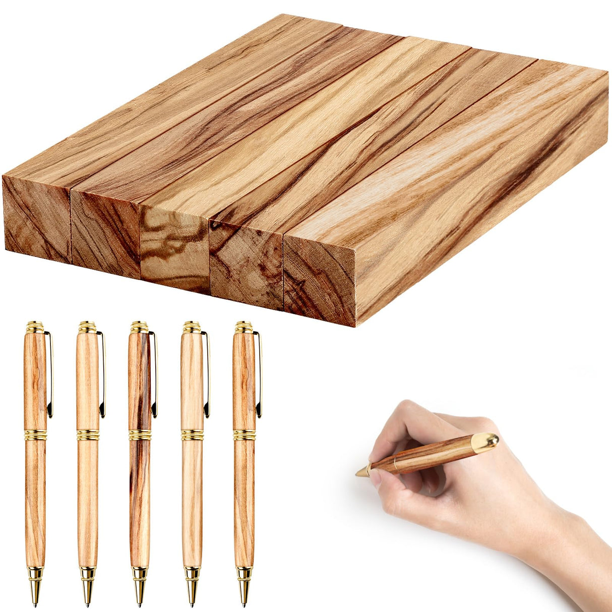 Spiareal 5 Pcs Olive Wood Pen Blanks Kits Pen Turning Supplies DIY Crafts, 5 x 3/4 x 3/4 Inch Spiareal