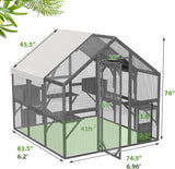 Lovinouse 43ft² Large Outdoor Cat House Catio, Luxury Wooden Cat Run Enclosure Walk in Kitten Condo with 2 Doors, 2 Playpen & Hiding Houses, Bridges, Walks, Roof Cover,Grey Lovinouse