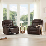 Watson & Whitely Genuine Leather Power Recliner Chair for Adults, Wall Hugger Recliner with Power Headrest, Cup Holders & Charging Ports, Electric Reclining Chairs for Living Room, RV, Dark Brown Watson & Whitely