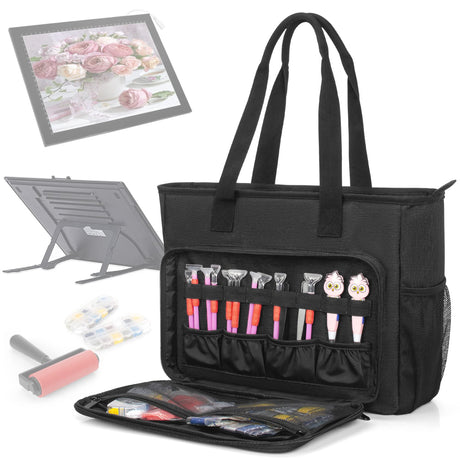 TORIBIO Carrying Bag for Diamond Painting A4 LED Light Pad, Diamond Painting Tools Storage Bag, Embroidery Protective Case for Embroidery Floss and Supplies, 15.4"x12.2"x4.7", Black,Bag Only TORIBIO