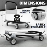 Upgraded Foldable Push Cart Dolly | 330 lbs. Capacity Moving Platform Hand Truck | Heavy Duty Space Saving Collapsible | Swivel Push Handle Flat Bed Wagon - White Lifetime Appliance Parts