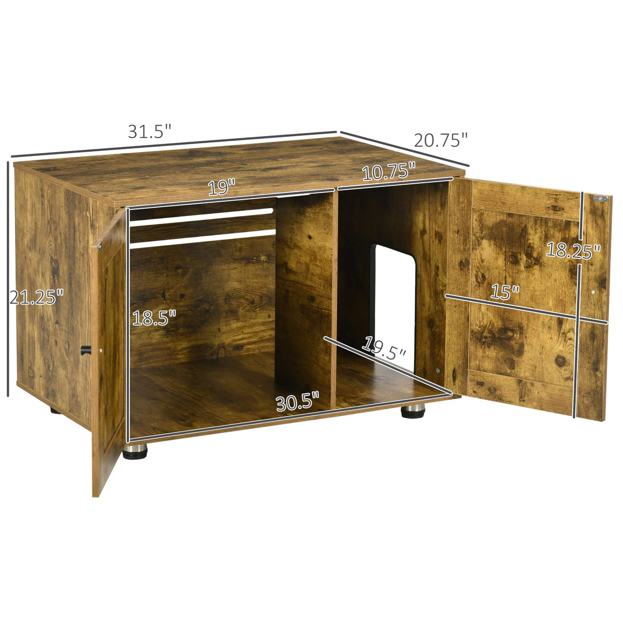 PawHut Hidden Cat Litter Box Enclosure, Cat Washroom Storage Bench Side End Table - Rustic Brown PawHut