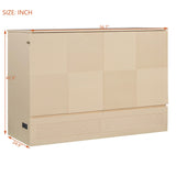 Ball & Cast Murphy Bed Full Size with Drawer and A Set of Sockets,Bedroom Folding Wall Cabinets Frame w/USB Ports & Pulley Structure Design,Hideaway Bed for Guest Room,Study,Office,Golden Ball & Cast