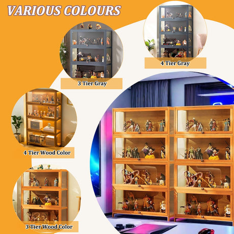 Display Cabinet Curio Cabinet with Acrylic Doors, Figures and Curio Collection Display Case, Floor Standing Clear Showcase for Living Room Bedroom,Gray,L31.5xW12.6xH55.1in Generic