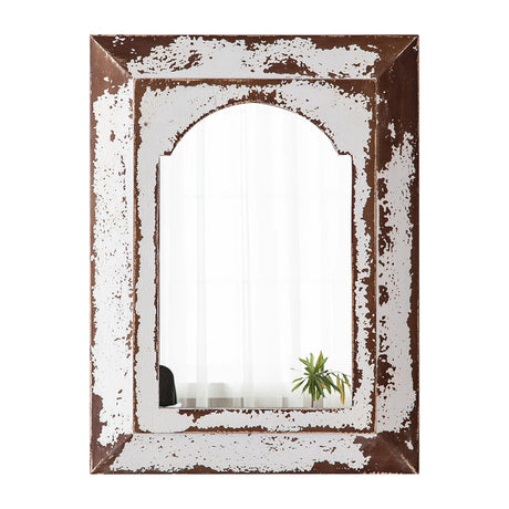 Sintosin Farmhouse Arched Mirrors for Wall Decor Living Room 16 X 12 Inch, Hanging Distressed Rectangular Carved Wood Frame Entryway Mirror, Handmade Antique Bathroom Mirrors for Over Sink Sintosin