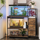 Welfuturer 20 Gallon Aquarium Stand with Power Outlets Fish Tank Stand with 3 Drawers Metal Frame Heavy Duty Reptile Tank Stand with 3-Tier Storage Shelves,Left/Right Assembly, Adjustment Height Welfuturer