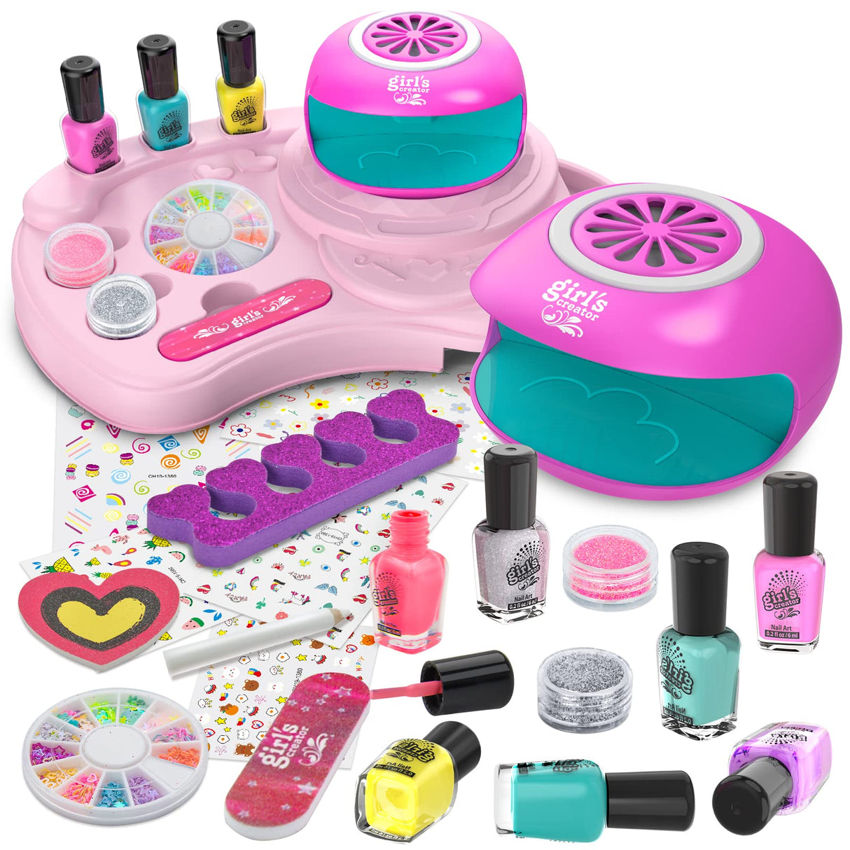 Amagoing Nail Polish Set for Girls Ages 7-12, Kids Nail Art Studio Kit, Non Toxic Quick Dry Nail Polish, Nail Dryer, Storage Desk, Glitter, Cool Girls Stuff, Birthday Gifts Ideas 8 9 10 11 Years Old Amagoing