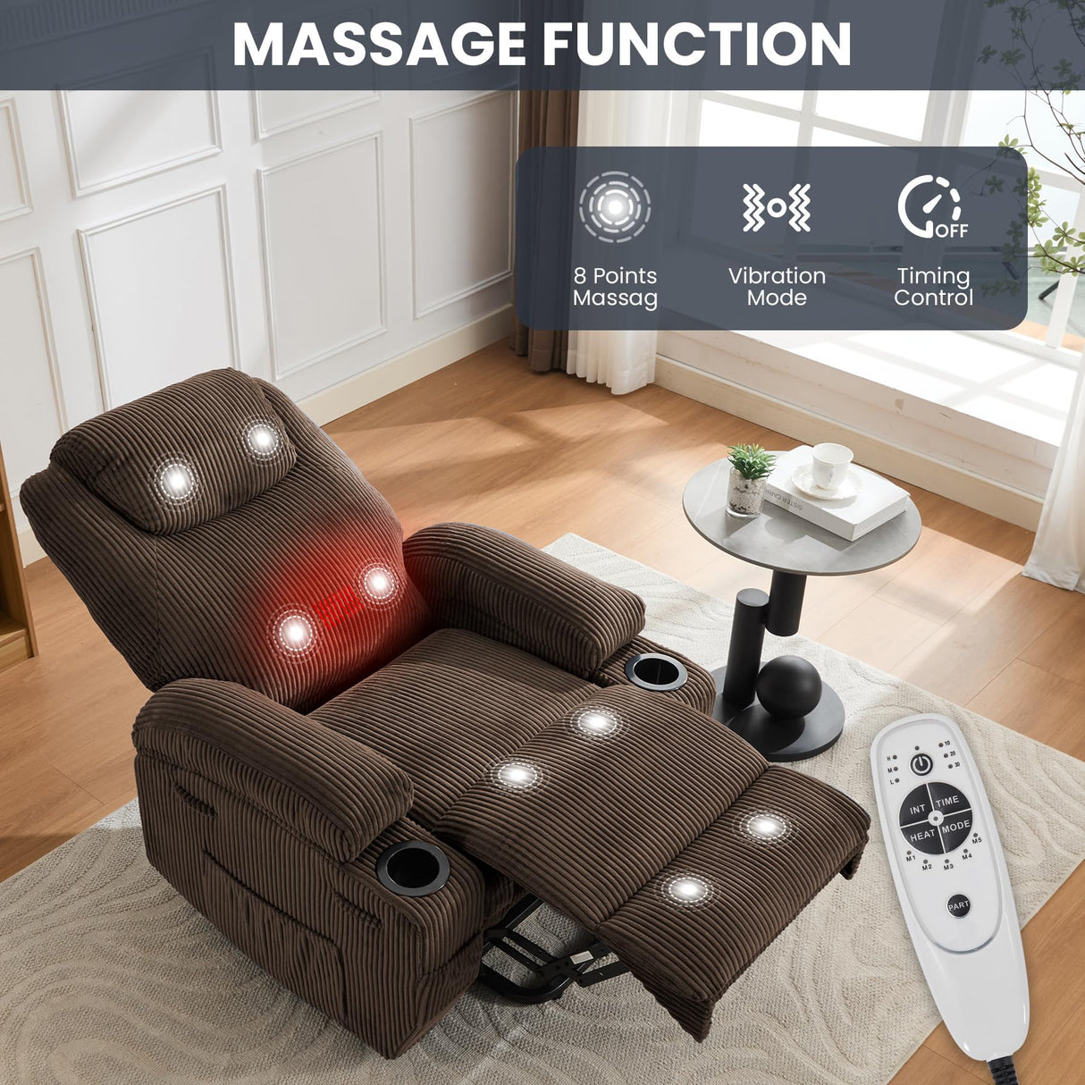 Electric Power Lift Recliner Chair for Elderly, Power Lift Reclining Sofa Chairs for Adults,Living Room Chair with Massage & Heat,Side Pockets and 2 Cup Holders,Brown GarveeHome