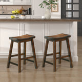 Lexicon Finnian Saddle Solid Wood Counter Height Bar Stool Set of 2 - Saddle Kitchen Stool Dining Height Stools for Dining, Armless Counter Chair Seating, Perfect Casual - 23.5" SH Distressed Cherry Lexicon