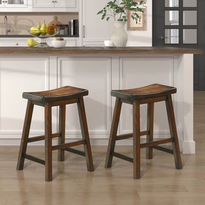 Lexicon Finnian Saddle Solid Wood Counter Height Bar Stool Set of 2 - Saddle Kitchen Stool Dining Height Stools for Dining, Armless Counter Chair Seating, Perfect Casual - 23.5" SH Distressed Cherry