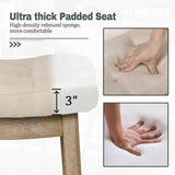 RNKSFX Counter Height Bar Stools Set of 3 for Kitchen Counter Farmhouse Modern Barstools with Upholstered Fabric Backless Seat and Solid Wood Legs 24 inch Bar Chairs, Khaki + Wood Color RNKSFX