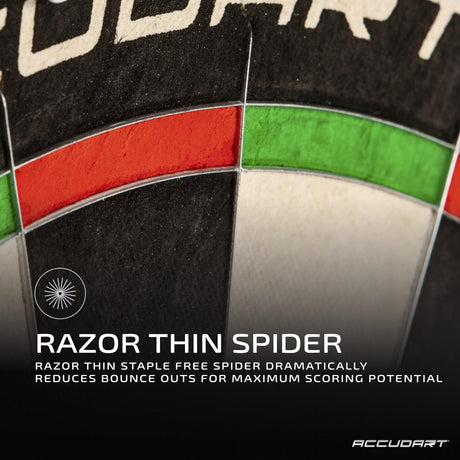 Accudart Edge Bristle Dartboard - Razor Thin Spider Wire Reduces Bounce Outs - Premium Brazilian Sisal - Advanced Metal Number Ring - Increased Playing Area - Super Thin Bullseye Accudart