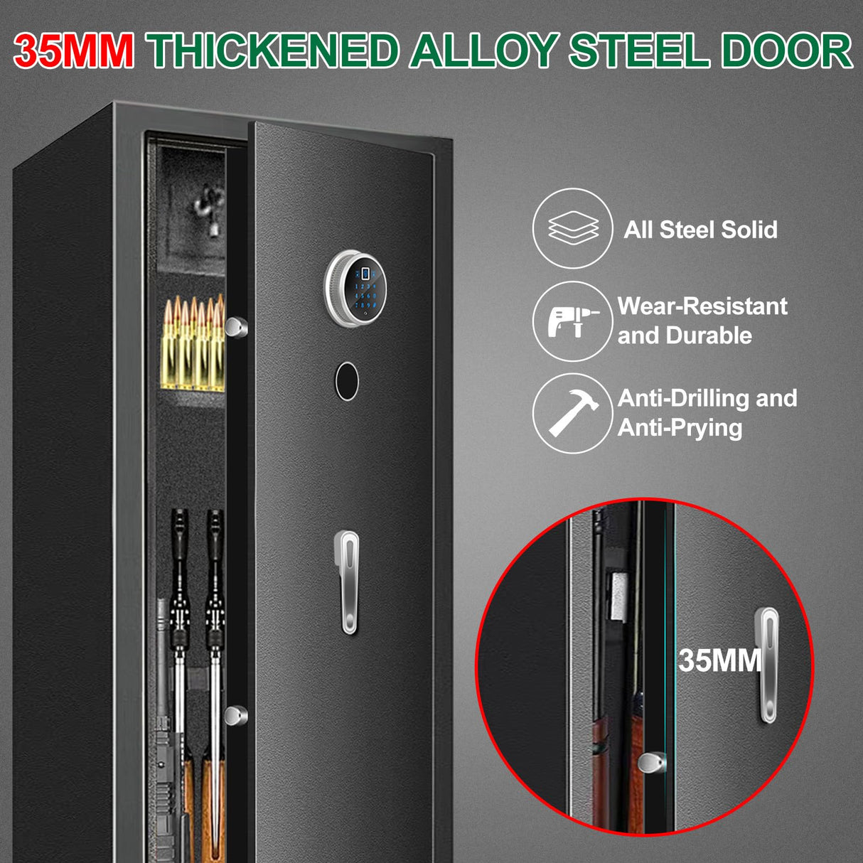 TOLEBLID [2025 New] 7-8 Fireproof Biometric Gun Safes for Home Rifle and Pistols, Heavy Duty Anti-Theft Long Gun Safes for Rifles and Shotguns with 3 Handgun Pocket, Removable Shelf, Silent Mode TOLEBLID