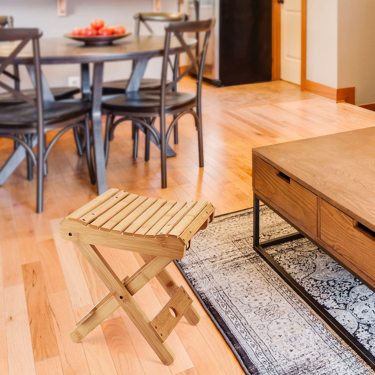 MOUYAT 2 Pack 12 Inch Bamboo Folding Stool, Bamboo Foldable Foot Step Stool, Natural Bamboo Shower Bench Seat Toilet Stool for Bathroom Showers, Saunas, Fishing, 11 x 11 x 12.6 Inch MOUYAT