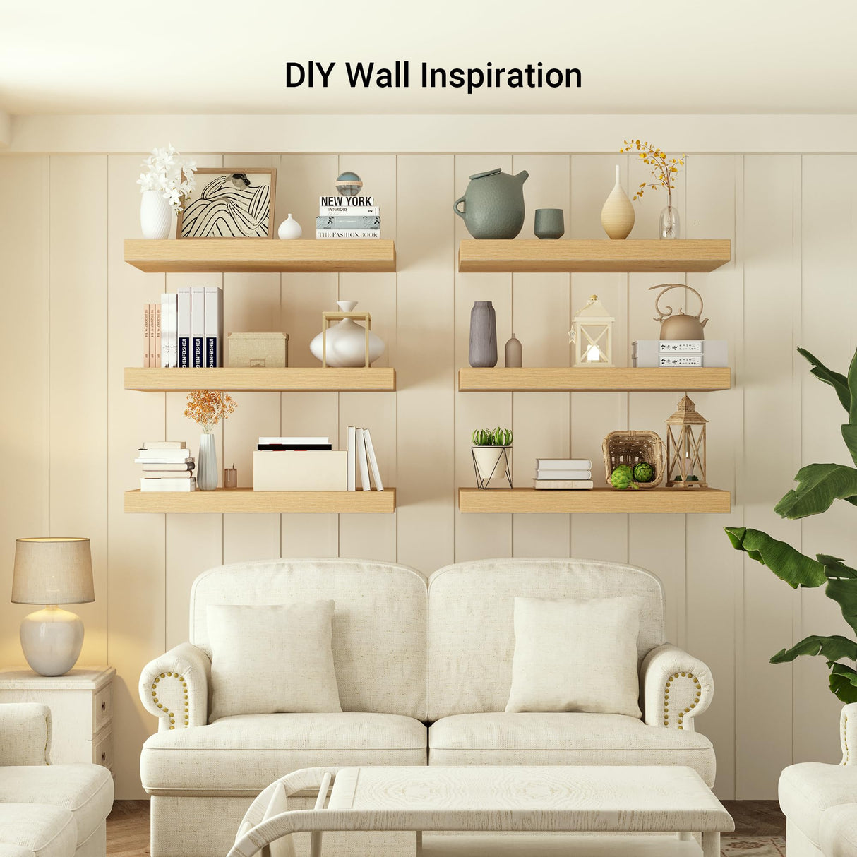 Heimlove 12 Inch Deep Floating Shelves, 48 x 12 inches Long Wall Shelf, Large Display Shelf & Storage Shelf, Rustic Wood Wall Shelves for Fireplace Mantel, Set of 1(Oak) Heimlove