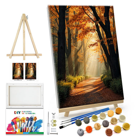 JOOZ Paint by Numbers Kit for Adults with Frame Forest Paint by Number with Easel Autumn Landscape Adult Paint by Number Kits Framed Canvas Tree Oil Painting Kits for Gift Home Wall Decor 8x12 Inch JOOZ