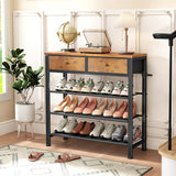 Kitstorack Shoe Rack, 4 Tier Shoe Organizer for 9-12 Pairs of Shoes, with 2 Drawers, 3 Fabric Shelves and Wooden Top, Shoe Rack for Closet Entryway, Rustic Brown Kitstorack