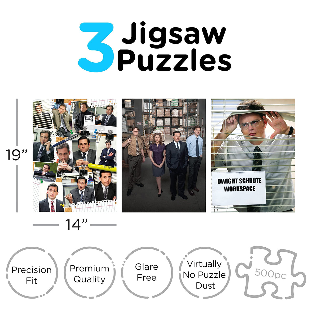 Aquarius Set of 3 The Office Puzzles (Three 500 Piece Jigsaw Puzzles) - Glare Free - Precision Fit - Officially Licensed The Office Merchandise & Collectibles - 14x19 Inches AQUARIUS
