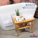 DECOMIL - Bamboo Shower Bench 19”, Bathroom Shower Chair with Storage Shelf | Nonslip Feet & Waterproof Bathing Bench | Perfect for Indoor and Outdoor USe DECOMIL