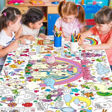 Giant Coloring Poster,35x72Inch,Versatile Unicorn Birthday Activity Drawing Paper Coloring Tablecloth,DIY Rainbow,Unicorn Poster Table Cover Kids Art Crafts Coloring Mat,Home Classroom Party Suppiles Drunze