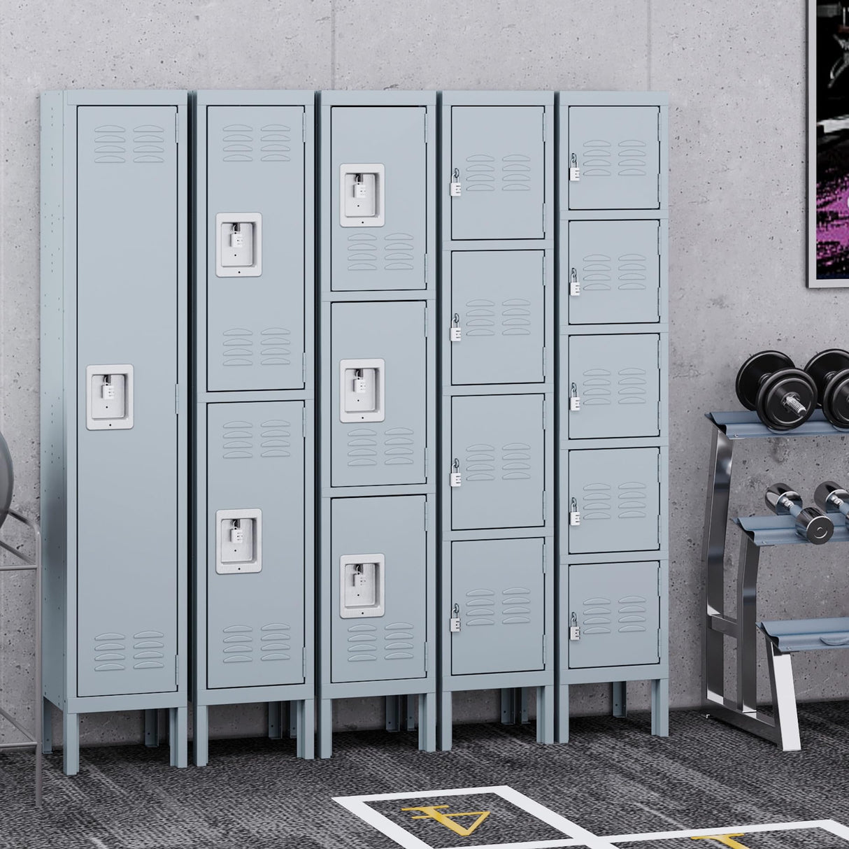 SISESOL Metal Locker Organizer for Work 66" Cabinets with Doors, Tall Narrow Storage Cabinet - Locker Storage Cabinets for School, Gym, Home, Office, Garage SISESOL