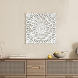 Musanpou Unique Hand Carved Wooden Wall Panels with Hanging Floral Decorations - Rustic Farmhouse Living Room and Bedroom Wall Decoration Musanpou