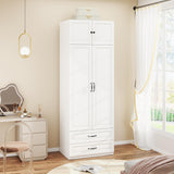 Mhsatyrs Armoire Wardrobe Closet with 2 Drawers: 88" White Bedroom Closet, Wood Wardrobe Closets with 2 Doors, Tall Armoire Cabinet and Storage Shelves for Clothing (31") Mhsatyrs