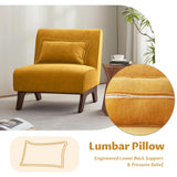 Upholstered Armless Accent Chair,Modern Comfy Living Room Chairs with Wooden Legs& Pillows,Lounge Sofa Side Chair for Bedroom Farmhouse Reading (Yellow, 1 PC) Womina