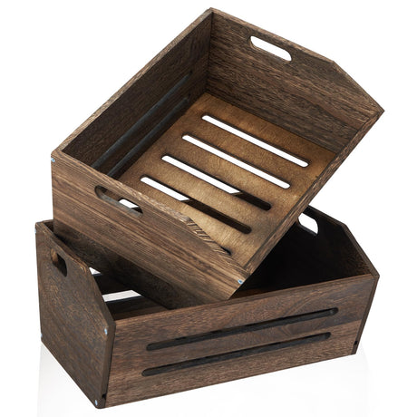 ELONG HOME Wooden Crate, 2 Pack Fast Assemble Rustic Wooden Crates for Storage, Decorative Farmhouse Wooden Crate Basket, Vintage Wood Crates Display for Fruits and Vegetables ELONG HOME