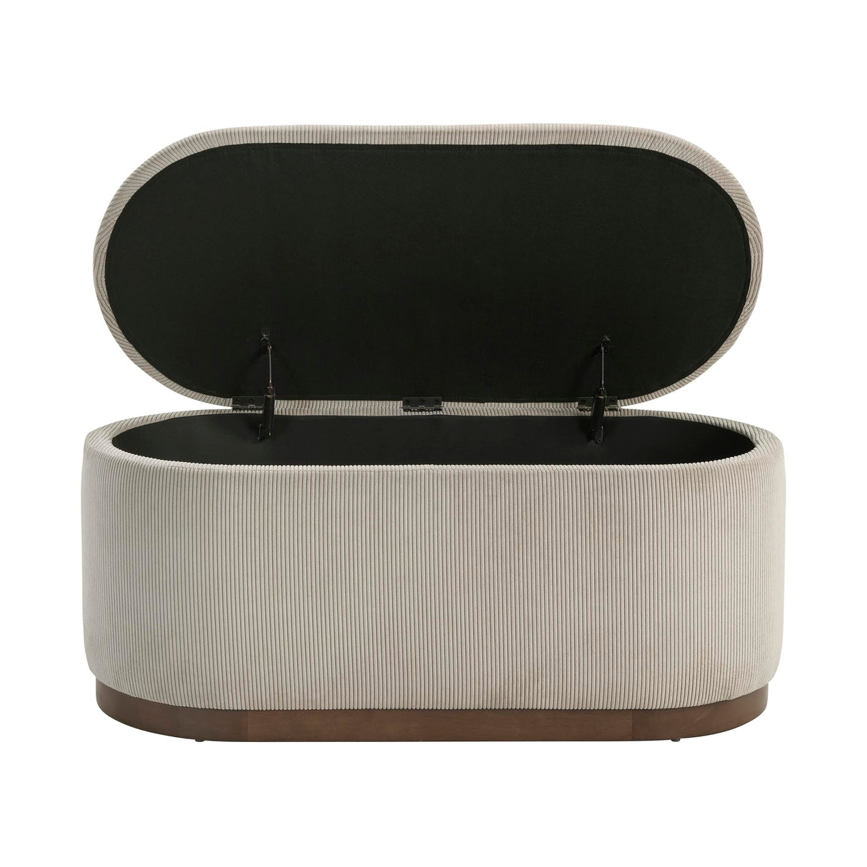 Lexicon Lift Top Storage Bench, Corduroy Fabric Upholstered Oval Entryway Bench, Modern Striped Storage Chest for Entryway/Living Room/Bedroom, Taupe Lexicon