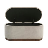 Lexicon Lift Top Storage Bench, Corduroy Fabric Upholstered Oval Entryway Bench, Modern Striped Storage Chest for Entryway/Living Room/Bedroom, Taupe Lexicon