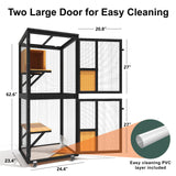 TIMHAKA Catio Outdoor Cat Enclosure, 4 Tier Indoor Catio with 4 Wheels, Platforms and Resting Box, Cat Cage with Waterproof Roof, Feral Pet Shelter with Easy Clean PVC Layer, Black TIMHAKA